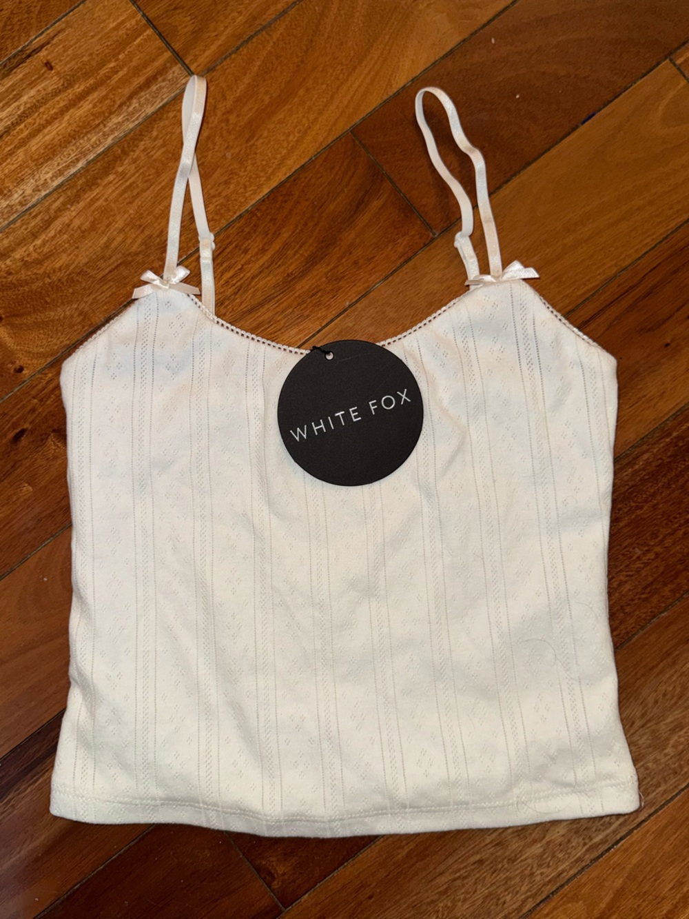 White Fox Boutique Cream Knit Lace-Trim Cami